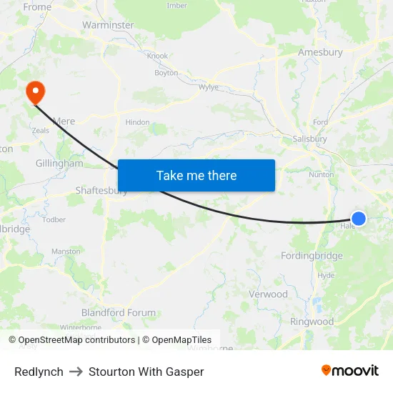 Redlynch to Stourton With Gasper map