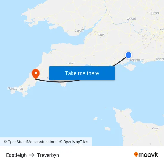 Eastleigh to Treverbyn map