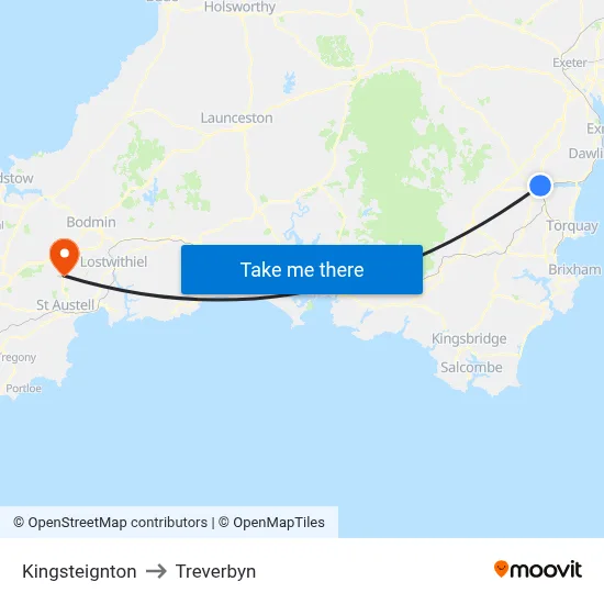 Kingsteignton to Treverbyn map