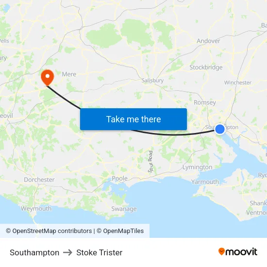 Southampton to Stoke Trister map