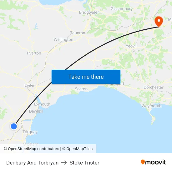 Denbury And Torbryan to Stoke Trister map