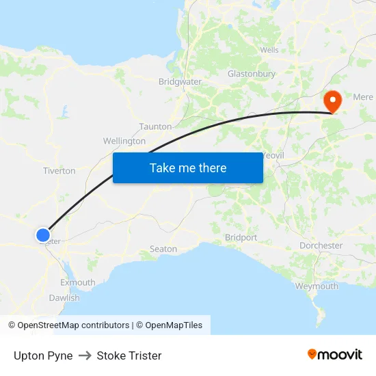 Upton Pyne to Stoke Trister map