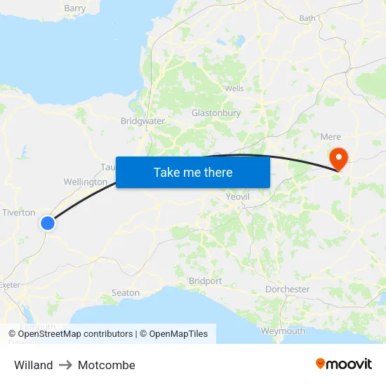 Willand to Motcombe map