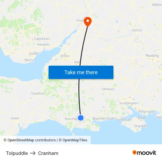 Tolpuddle to Cranham map