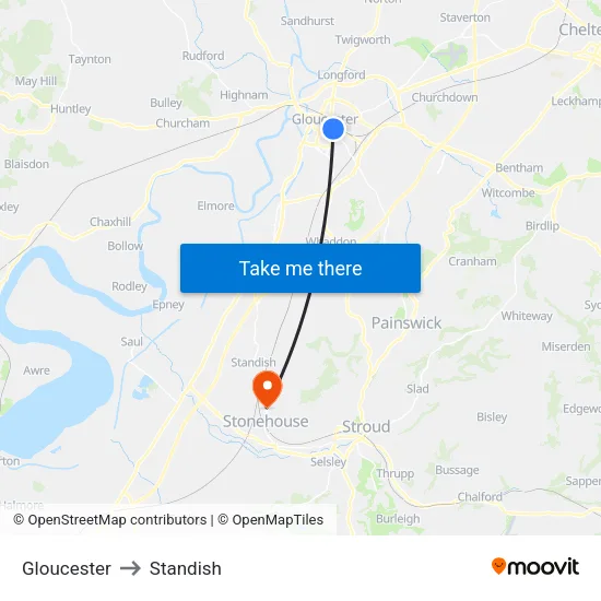 Gloucester to Standish map