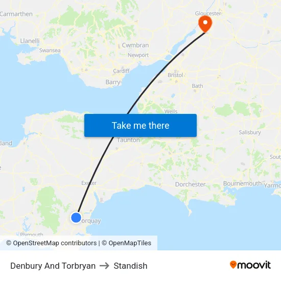 Denbury And Torbryan to Standish map