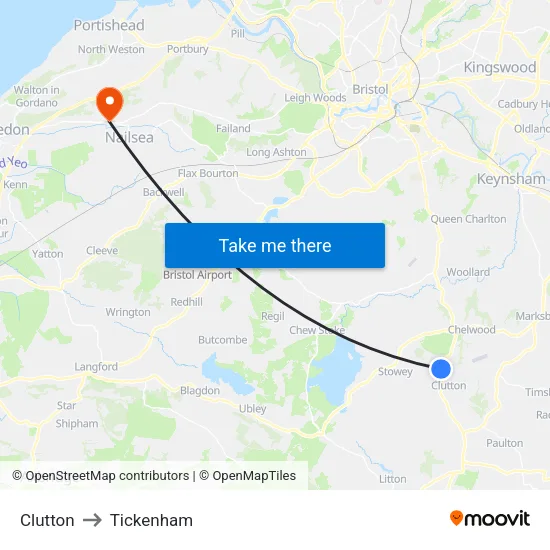 Clutton to Tickenham map