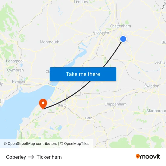 Coberley to Tickenham map