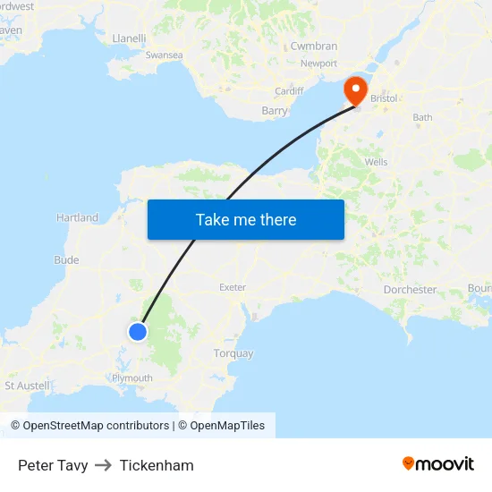 Peter Tavy to Tickenham map