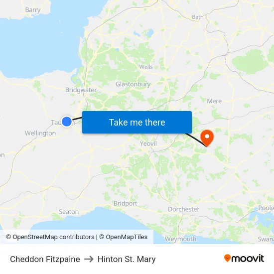 Cheddon Fitzpaine to Hinton St. Mary map