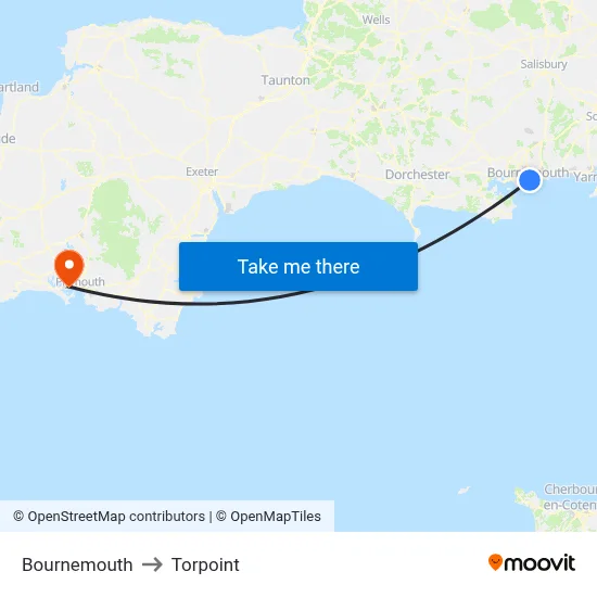 Bournemouth to Torpoint map