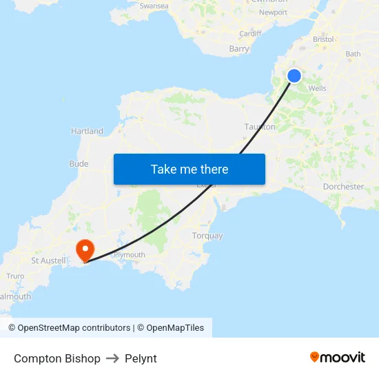 Compton Bishop to Pelynt map