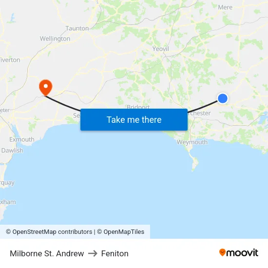 Milborne St. Andrew to Feniton map