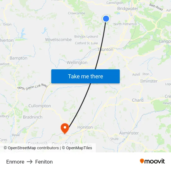 Enmore to Feniton map