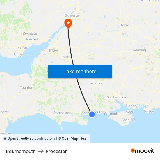 Bournemouth to Frocester map