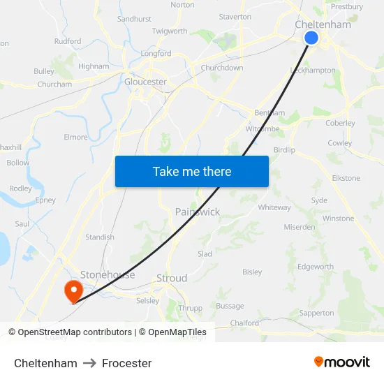 Cheltenham to Frocester map