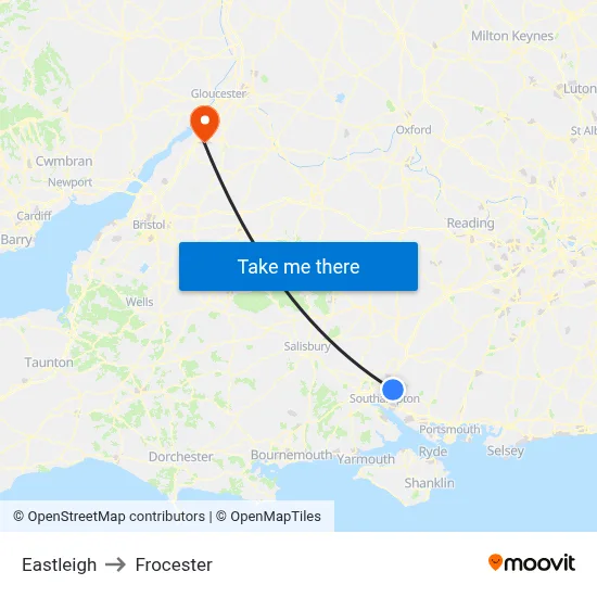 Eastleigh to Frocester map