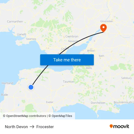 North Devon to Frocester map