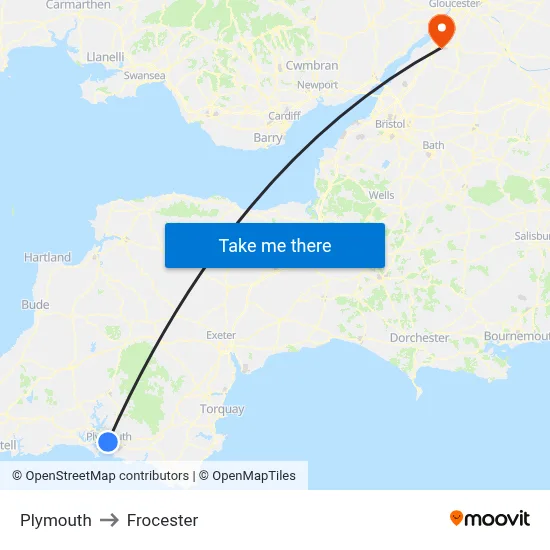 Plymouth to Frocester map
