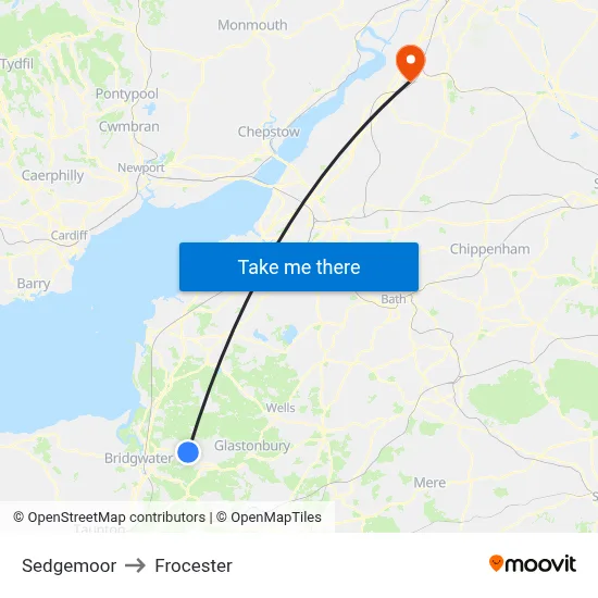 Sedgemoor to Frocester map
