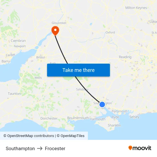 Southampton to Frocester map