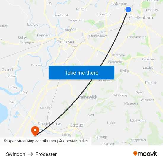 Swindon to Frocester map