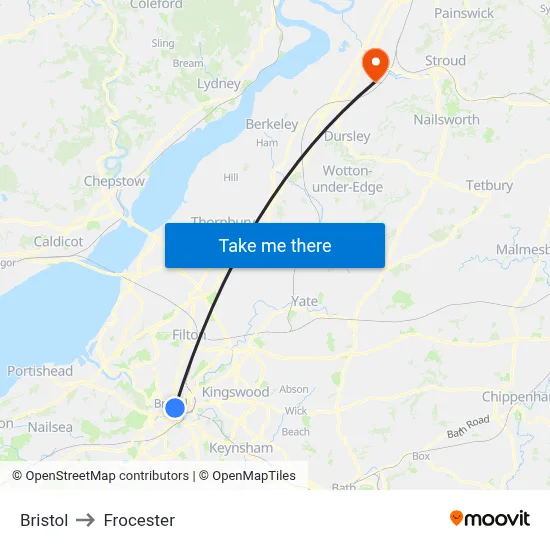 Bristol to Frocester map