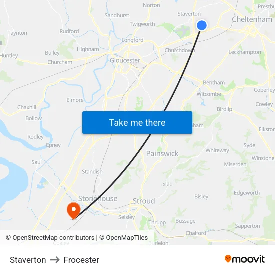 Staverton to Frocester map