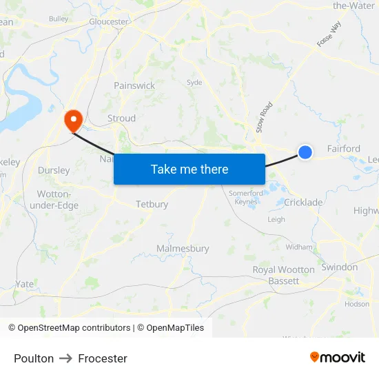 Poulton to Frocester map