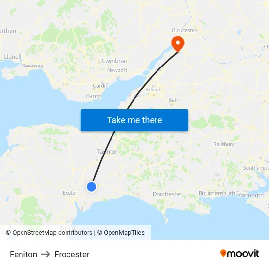 Feniton to Frocester map