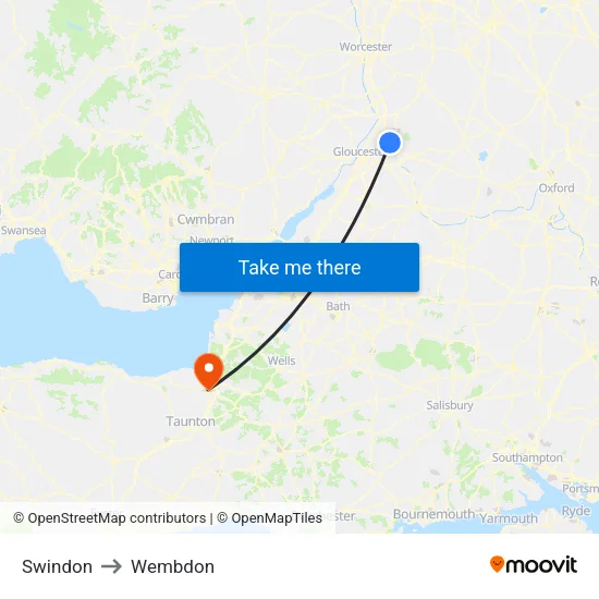 Swindon to Wembdon map