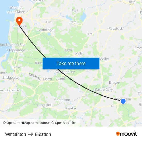 Wincanton to Bleadon map