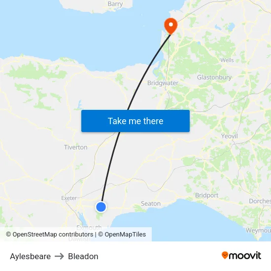 Aylesbeare to Bleadon map