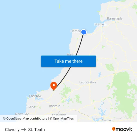 Clovelly to St. Teath map