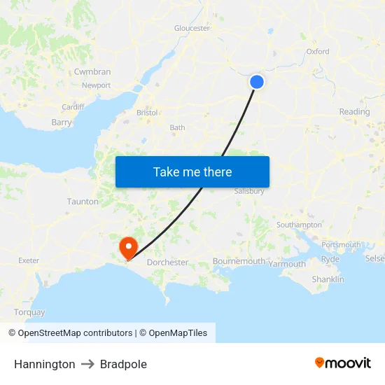 Hannington to Bradpole map