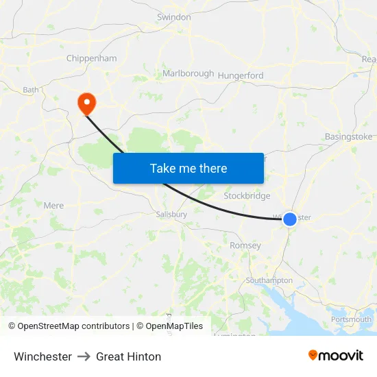 Winchester to Great Hinton map