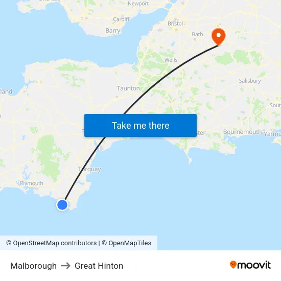 Malborough to Great Hinton map