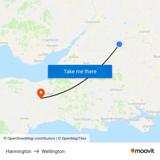 Hannington to Wellington map