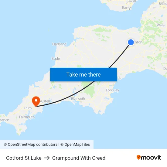 Cotford St Luke to Grampound With Creed map