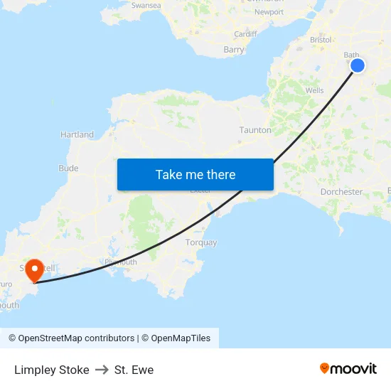 Limpley Stoke to St. Ewe map