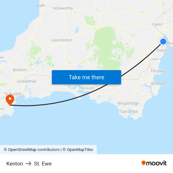 Kenton to St. Ewe map