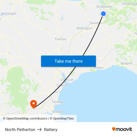 North Petherton to Rattery map
