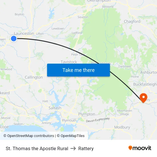 St. Thomas the Apostle Rural to Rattery map