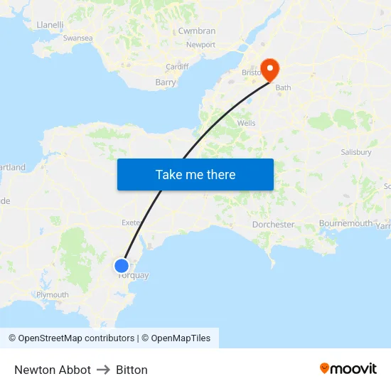 Newton Abbot to Bitton map