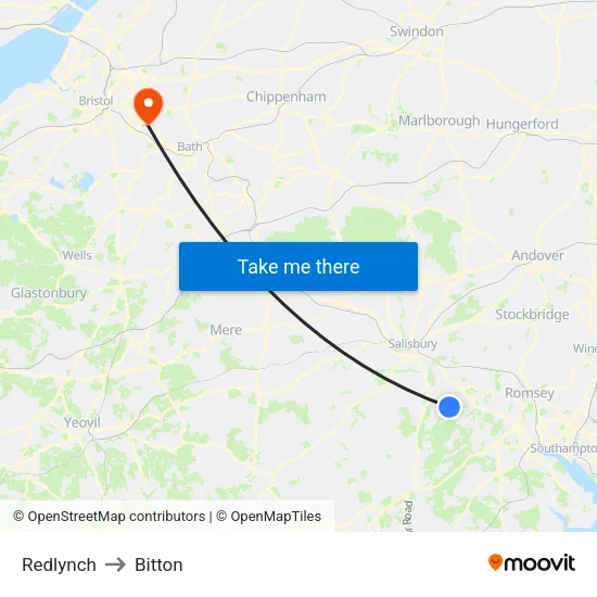 Redlynch to Bitton map