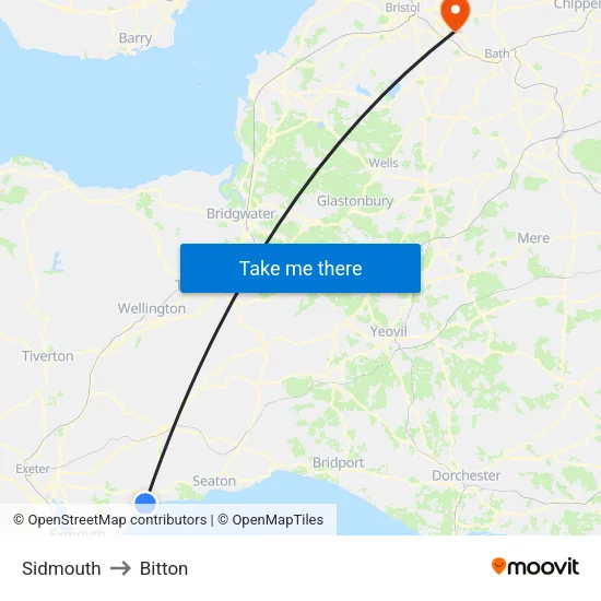 Sidmouth to Bitton map