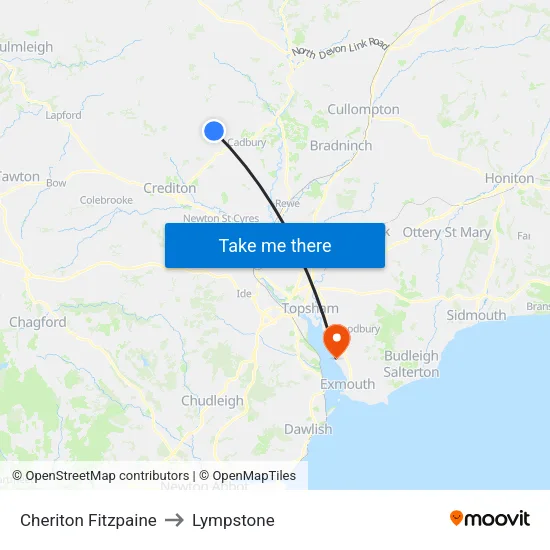 Cheriton Fitzpaine to Lympstone map