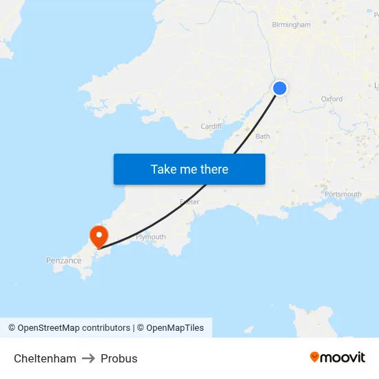 Cheltenham to Probus map