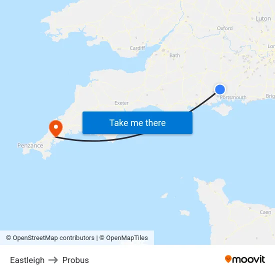 Eastleigh to Probus map