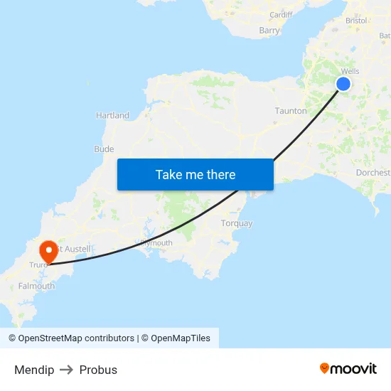 Mendip to Probus map